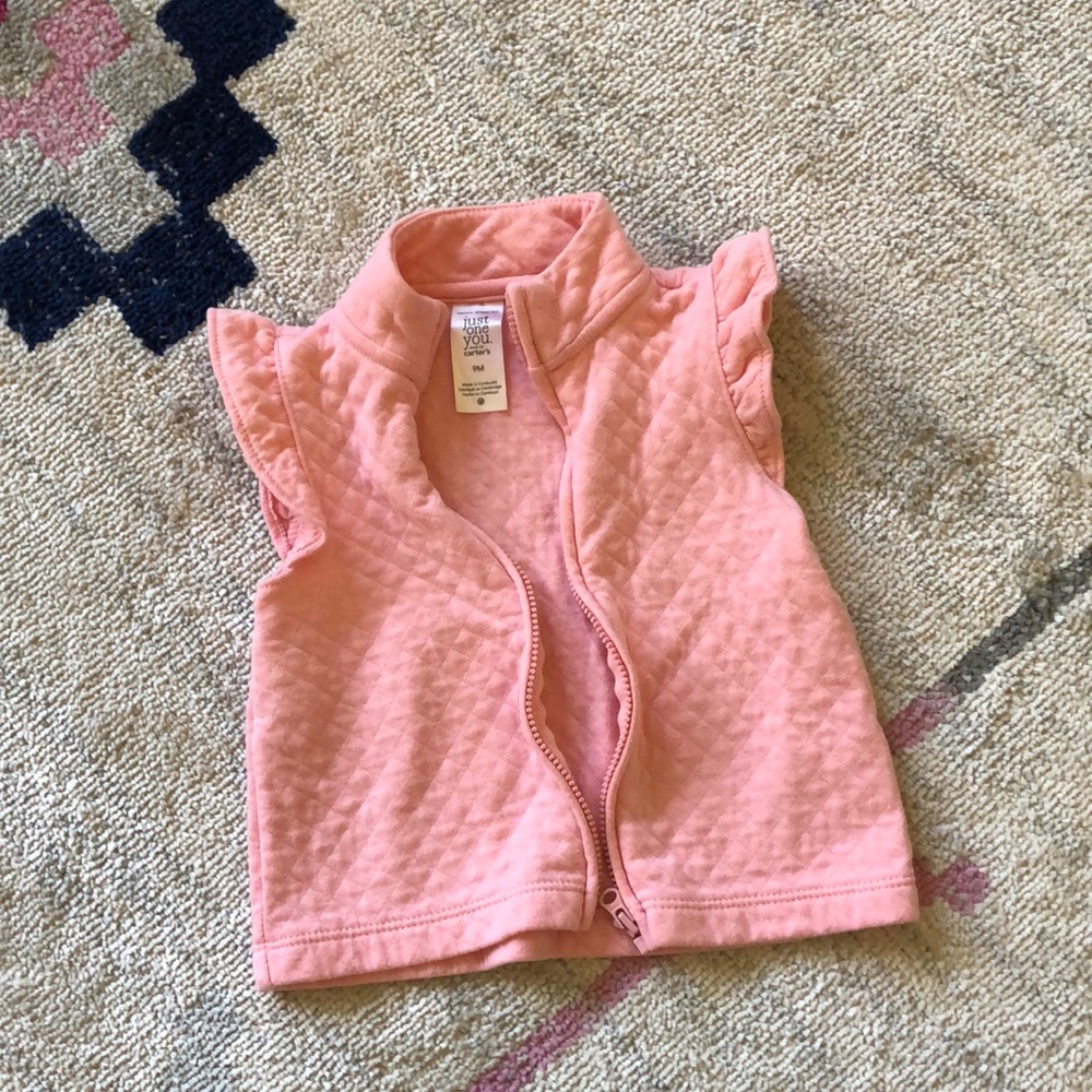 Carter’s Baby Girl Pink Quilted Ruffle Vest Size 9 Months Nwot